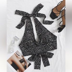 SHEIN Dalmatian/ Leopard Print Cropped Halter Top
